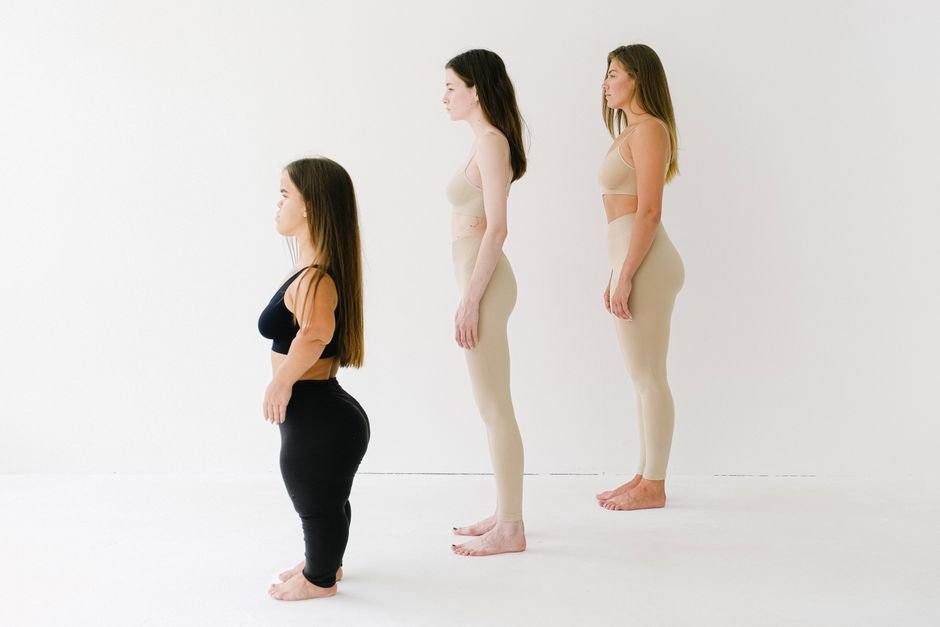 Before and after comparison showing right and wrong fit for curvy women