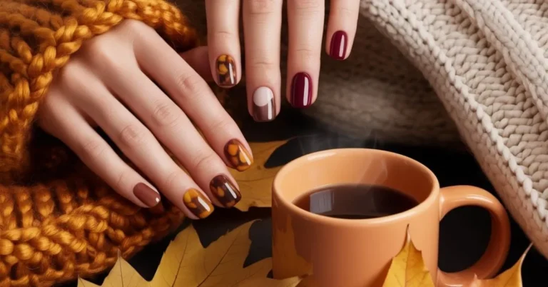 French Tip Nails with Fall Colors