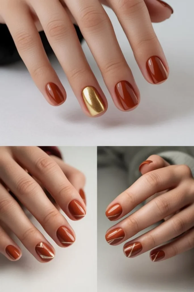 Rust & Gold Accent Nails