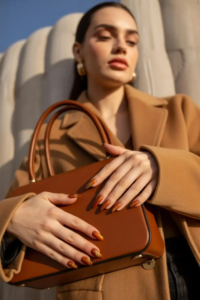 Rust & Gold Accent Nails