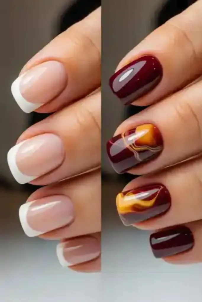 Marble French Fall Nails