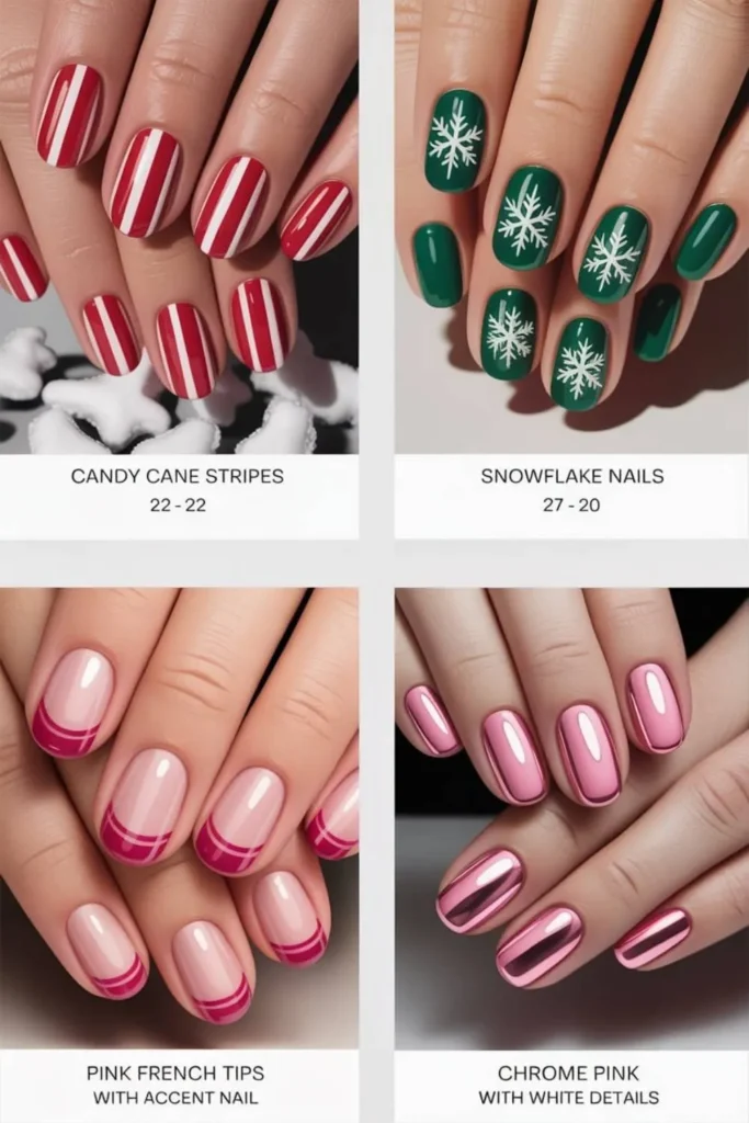 Pink And White Christmas Nails
