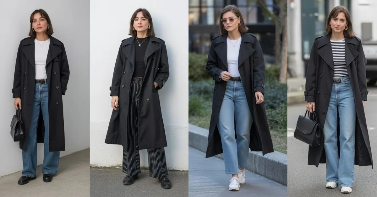 black trench coat outfit