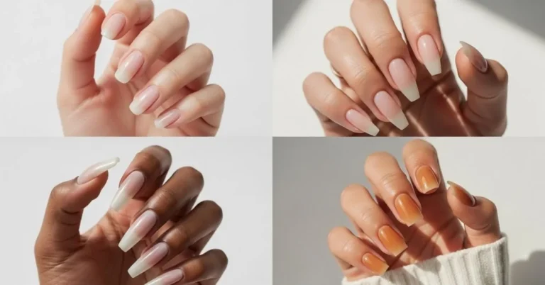 Visual guide to 19 soap nail ideas for a clean, minimal look in 2026, showcasing glossy sheer nails on multiple skin tones